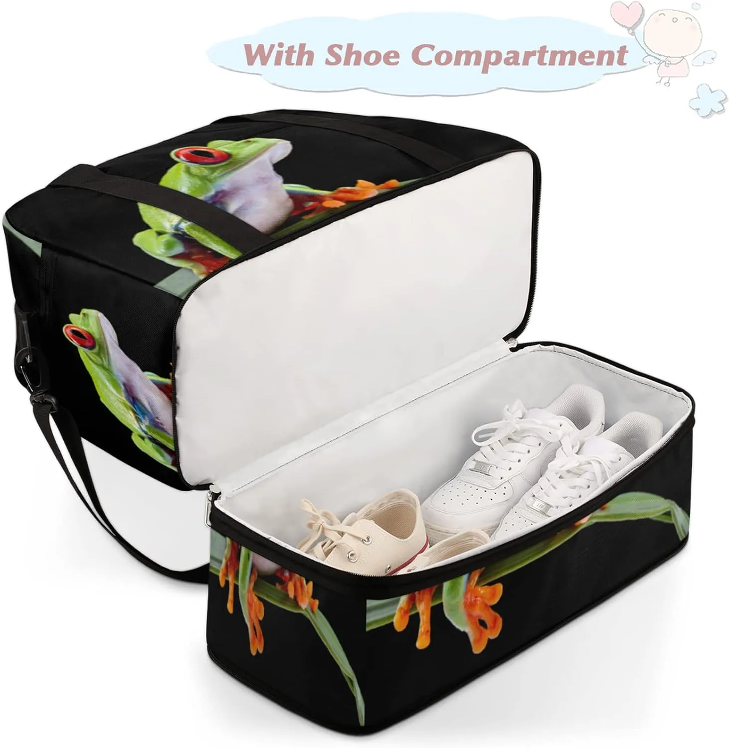 Green Tree Frog Foldable Travel Duffel Bag Tote Carry on Luggage Sport Duffle for Women Men Gym Bag Overnight Weekender Bags with Shoe Compartments & Shoulder Strap
