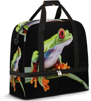 Green Tree Frog Foldable Travel Duffel Bag Tote Carry on Luggage Sport Duffle for Women Men Gym Bag Overnight Weekender Bags with Shoe Compartments & Shoulder Strap
