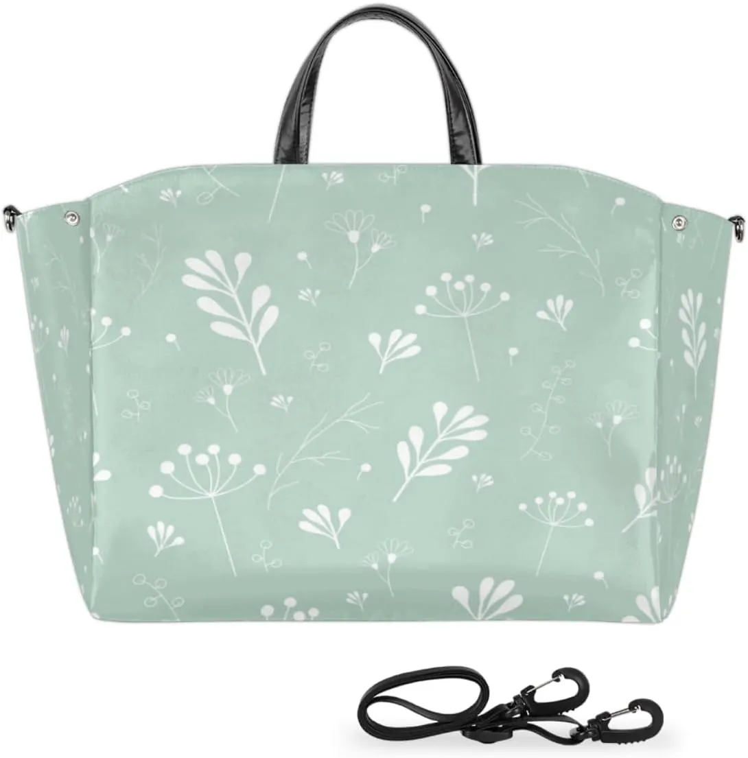 Green Twigs Leaves Large Tote Bag for Women Travel Should Bag Big Oversized Totes Waterproof Crossbody Tote Bag with Adjustable Strap for Women Work Shopping Beach Travel