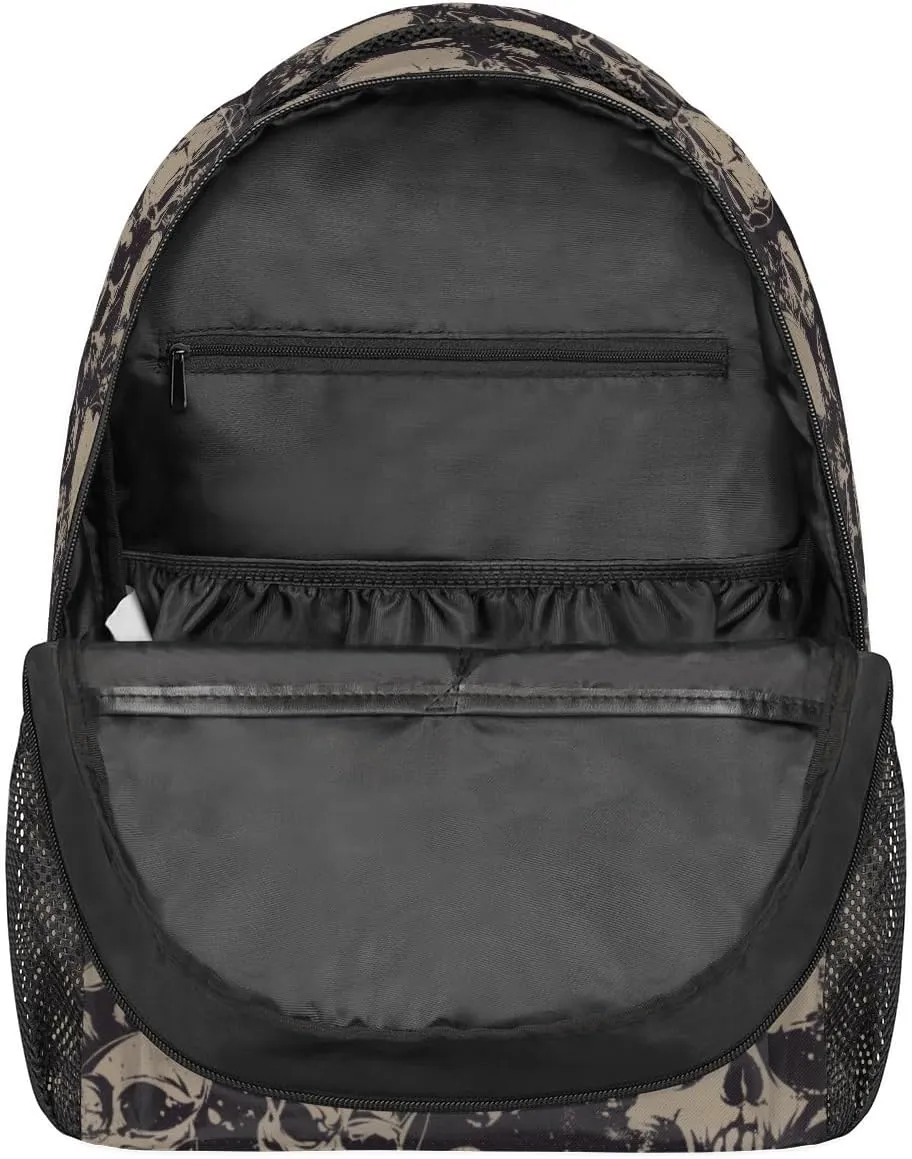 Grey Skull Backpack for Girls Boys Kids Halloween Gothic 16inch Laptop Backpacks Lightweight Waterproof School Bookbag Travel Daypack Computer College Bag Gym Rucksack for Work School Women Men