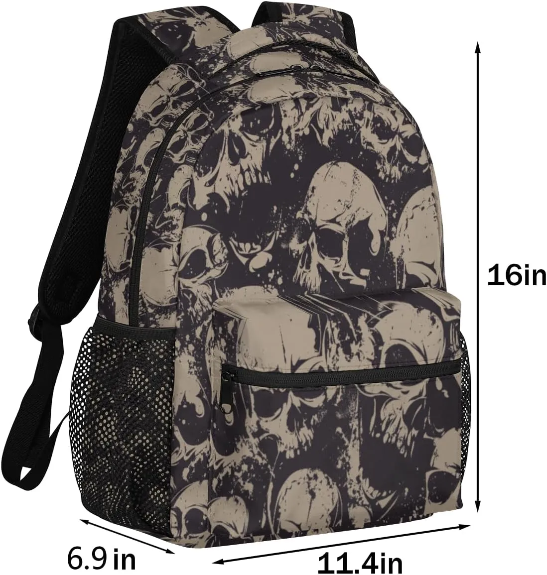 Grey Skull Backpack for Girls Boys Kids Halloween Gothic 16inch Laptop Backpacks Lightweight Waterproof School Bookbag Travel Daypack Computer College Bag Gym Rucksack for Work School Women Men