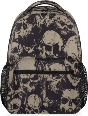 Grey Skull Backpack for Girls Boys Kids Halloween Gothic 16inch Laptop Backpacks Lightweight Waterproof School Bookbag Travel Daypack Computer College Bag Gym Rucksack for Work School Women Men