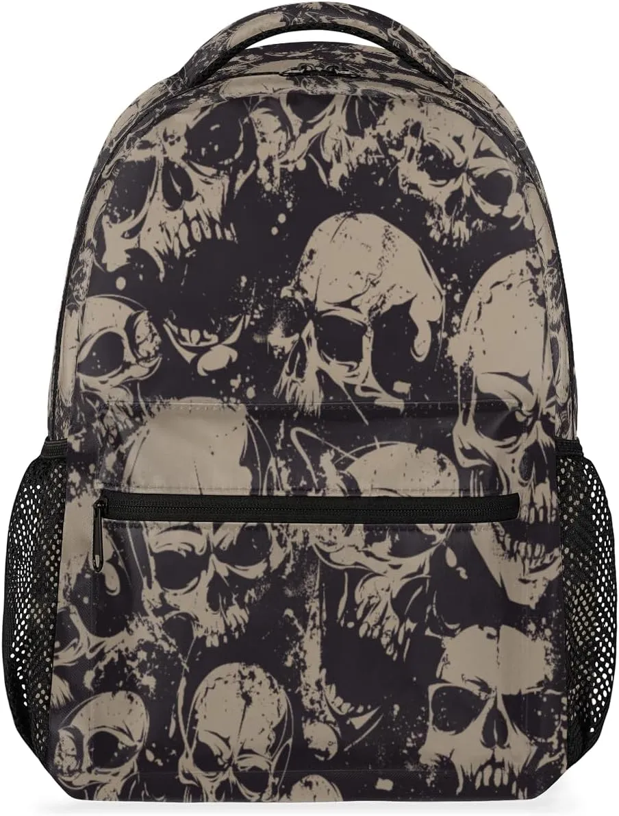 Grey Skull Backpack for Girls Boys Kids Halloween Gothic 16inch Laptop Backpacks Lightweight Waterproof School Bookbag Travel Daypack Computer College Bag Gym Rucksack for Work School Women Men