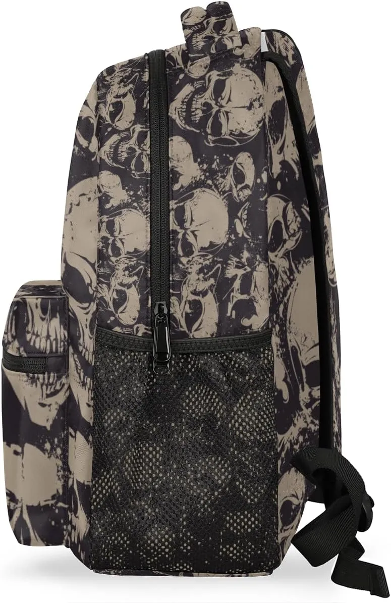 Grey Skull Backpack for Girls Boys Kids Halloween Gothic 16inch Laptop Backpacks Lightweight Waterproof School Bookbag Travel Daypack Computer College Bag Gym Rucksack for Work School Women Men