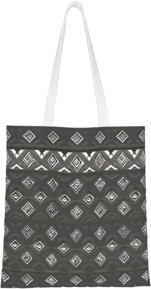Grey Tribal Print Canvas Tote Bag Reusable Shoulder Shopping Bags For Daily Use Shopping Travel