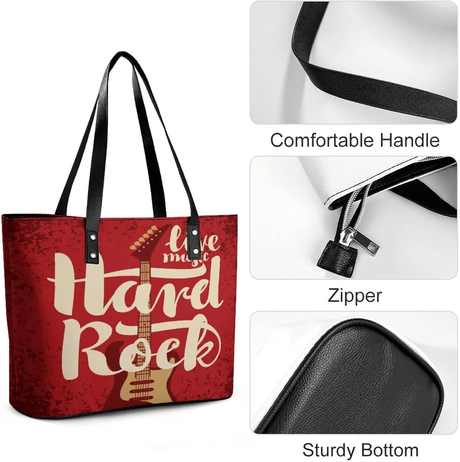 Guitar Hard Rock Hobo Handbags With Zipper Large Capacity Satchel Tote Bag Shoulder Bag