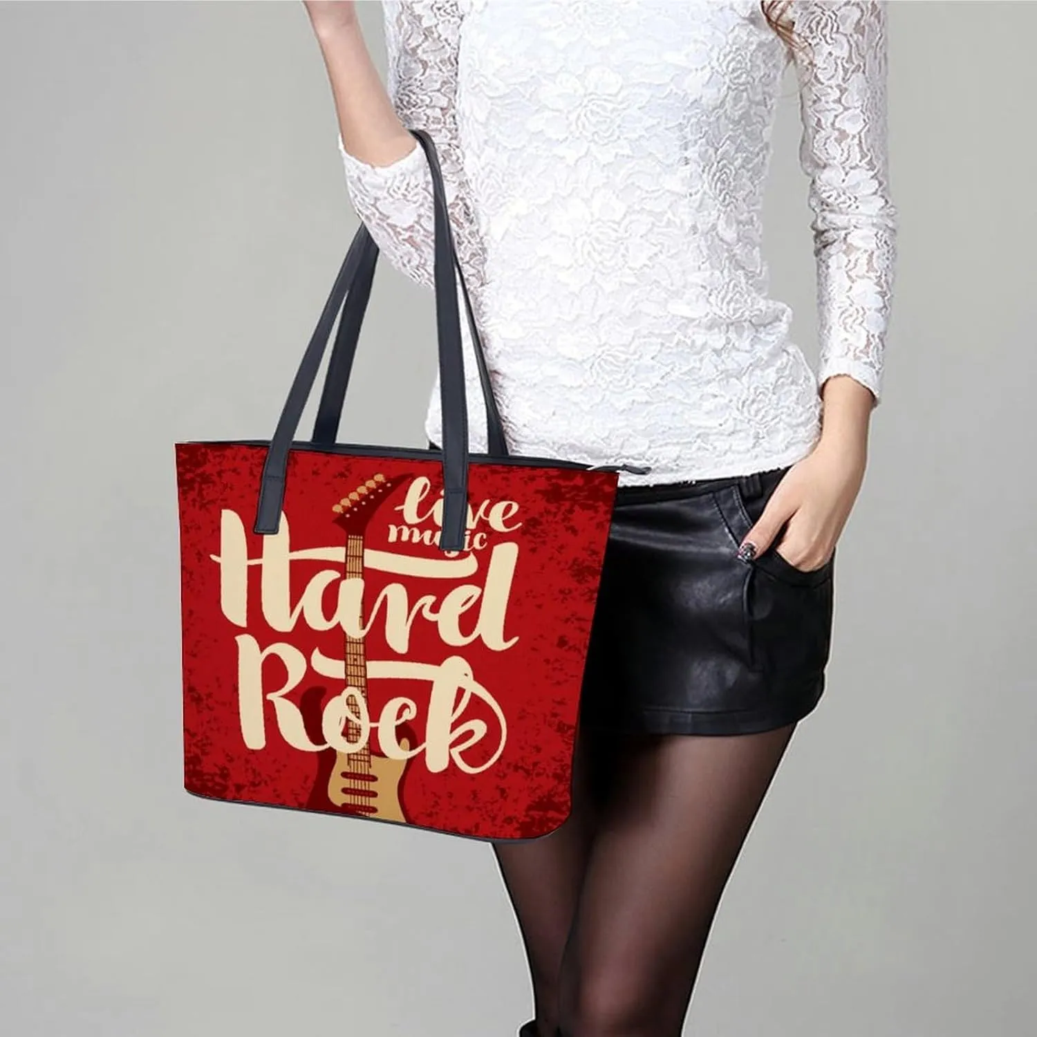 Guitar Hard Rock Hobo Handbags With Zipper Large Capacity Satchel Tote Bag Shoulder Bag