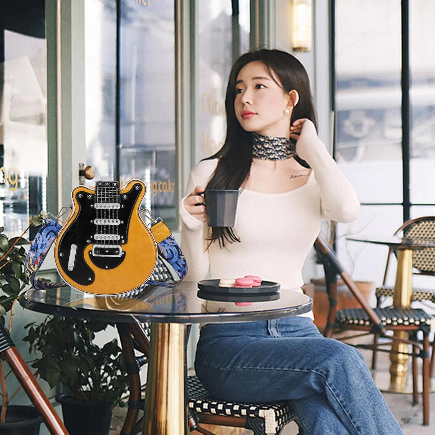 Guitar Purse Unique Chic PU Leather 11x4x12 in Zipper Closure Piano Shoulder Bag with Adjustable Strap Scratch-Resistant Crossbody Bag for Girls and Women Gift (Yellow), Crossbody Bag