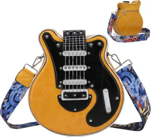 Guitar Purse Unique Chic PU Leather 11x4x12 in Zipper Closure Piano Shoulder Bag with Adjustable Strap Scratch-Resistant Crossbody Bag for Girls and Women Gift (Yellow), Crossbody Bag