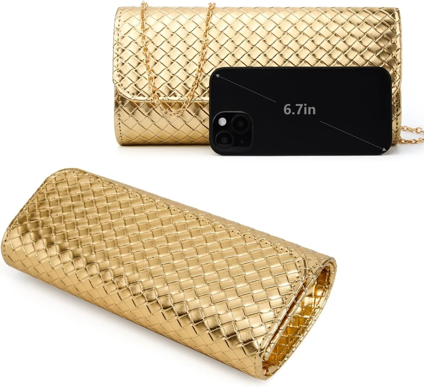 Gurina Woven Texture PU Clutch Purse for Women - Sleek Evening Bag, Perfect for Formal Events, Weddings & Cocktail Parties