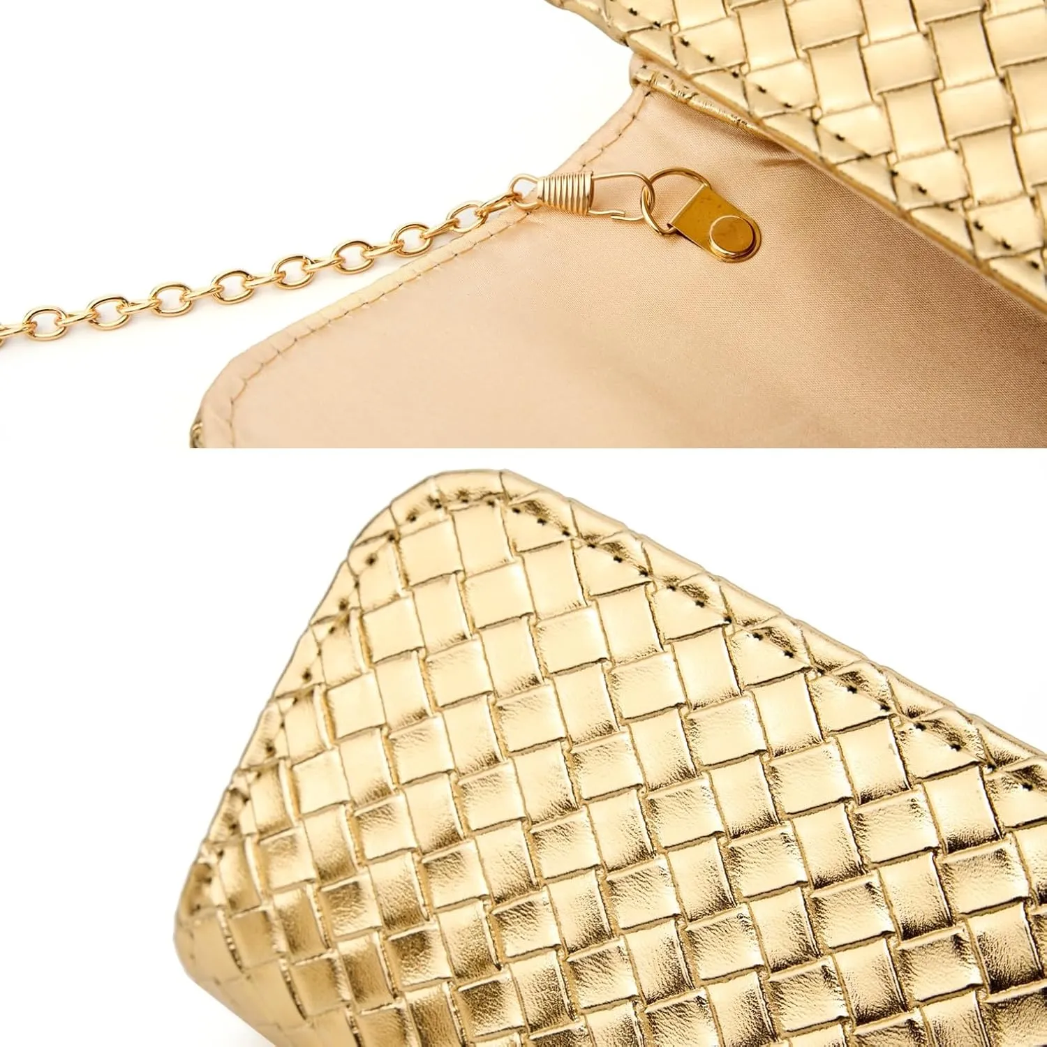 Gurina Woven Texture PU Clutch Purse for Women - Sleek Evening Bag, Perfect for Formal Events, Weddings & Cocktail Parties