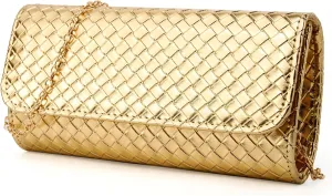 Gurina Woven Texture PU Clutch Purse for Women - Sleek Evening Bag, Perfect for Formal Events, Weddings & Cocktail Parties