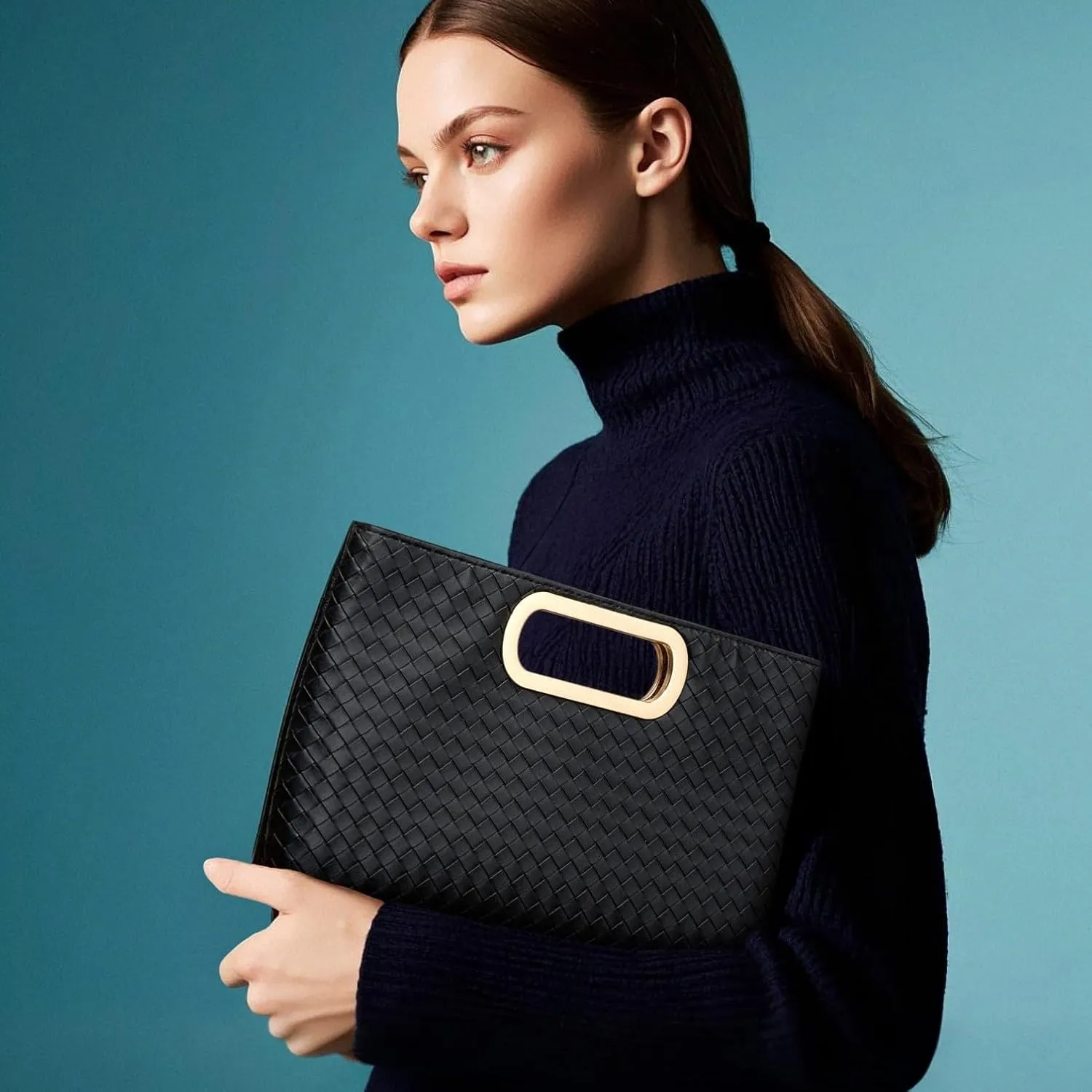 Gurina Woven Texture PU Clutch Purse for Women - Sleek Evening Bag, Perfect for Formal Events, Weddings & Cocktail Parties