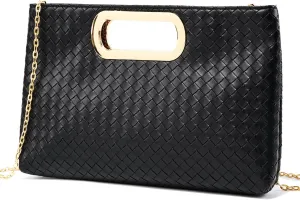 Gurina Woven Texture PU Clutch Purse for Women - Sleek Evening Bag, Perfect for Formal Events, Weddings & Cocktail Parties