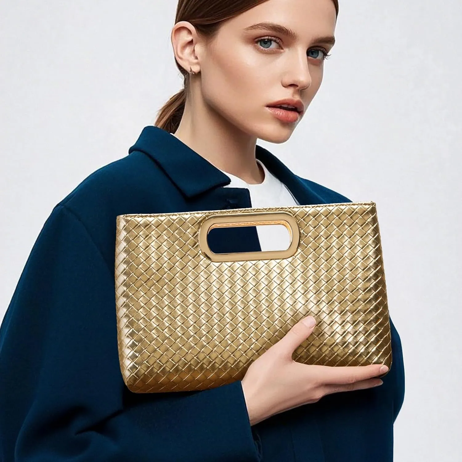 Gurina Woven Texture PU Clutch Purse for Women - Sleek Evening Bag, Perfect for Formal Events, Weddings & Cocktail Parties