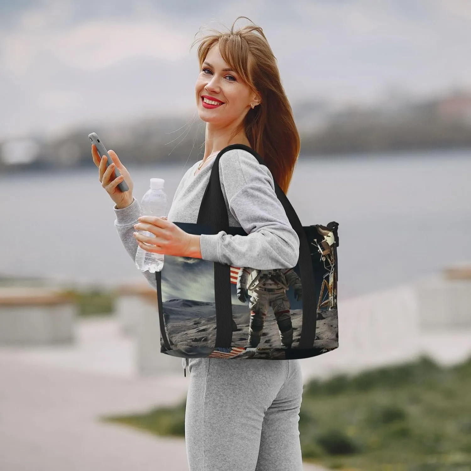 Gym Bag Astronaut Landing on The Moon Duffel Bag for Men Women Travel Overnight Bag with Shoe Compartment Workout Bags