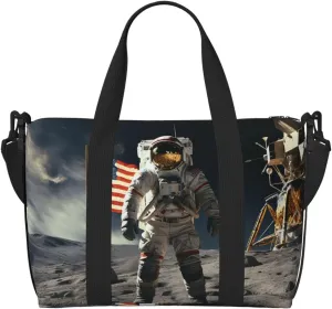 Gym Bag Astronaut Landing on The Moon Duffel Bag for Men Women Travel Overnight Bag with Shoe Compartment Workout Bags