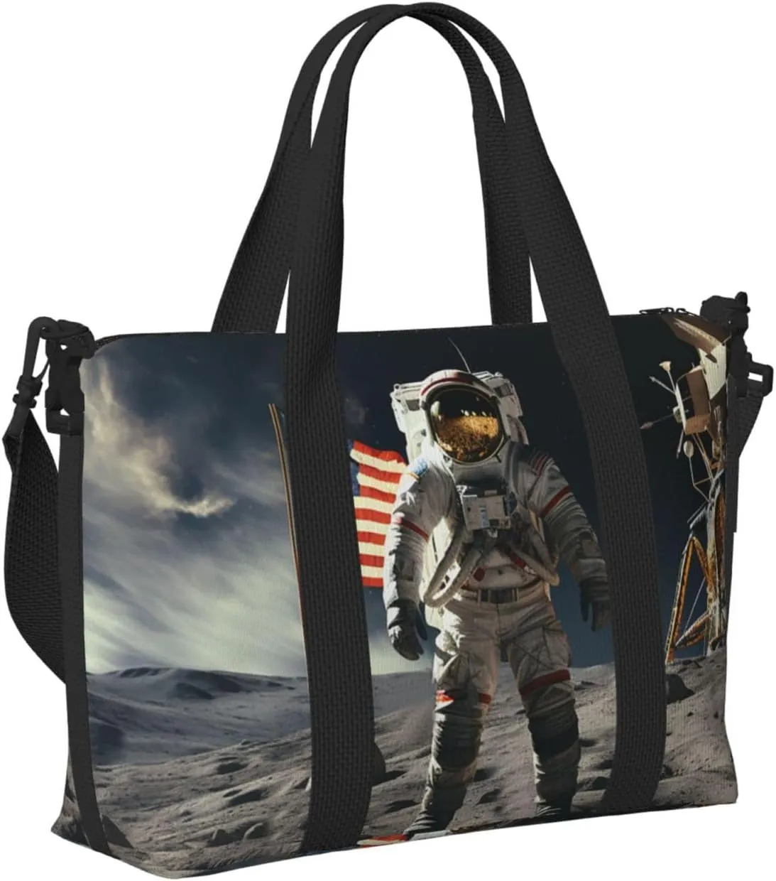 Gym Bag Astronaut Landing on The Moon Duffel Bag for Men Women Travel Overnight Bag with Shoe Compartment Workout Bags