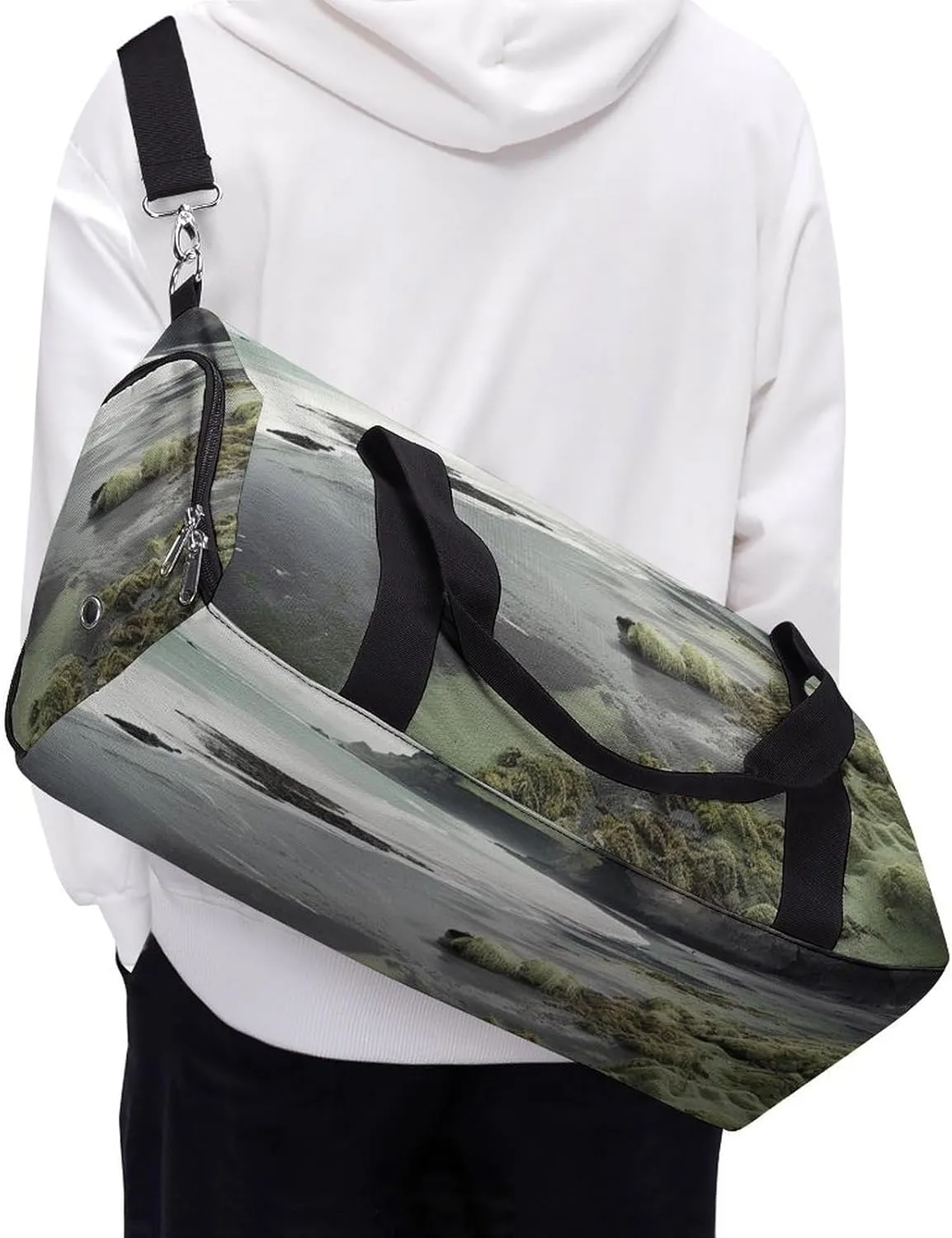 Gym Bag Cliff Edge Sea Water Duffel Bag for Men Women Travel Overnight Bag with Shoe Compartment Workout Bags