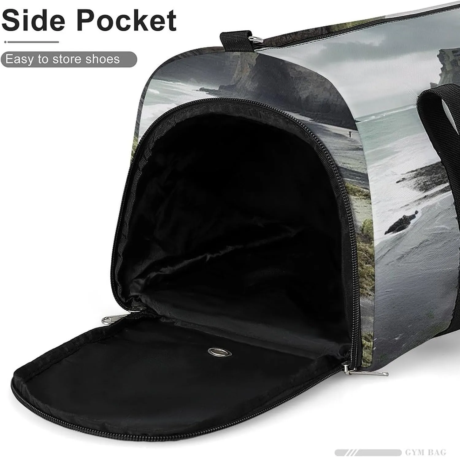 Gym Bag Cliff Edge Sea Water Duffel Bag for Men Women Travel Overnight Bag with Shoe Compartment Workout Bags