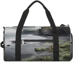 Gym Bag Cliff Edge Sea Water Duffel Bag for Men Women Travel Overnight Bag with Shoe Compartment Workout Bags