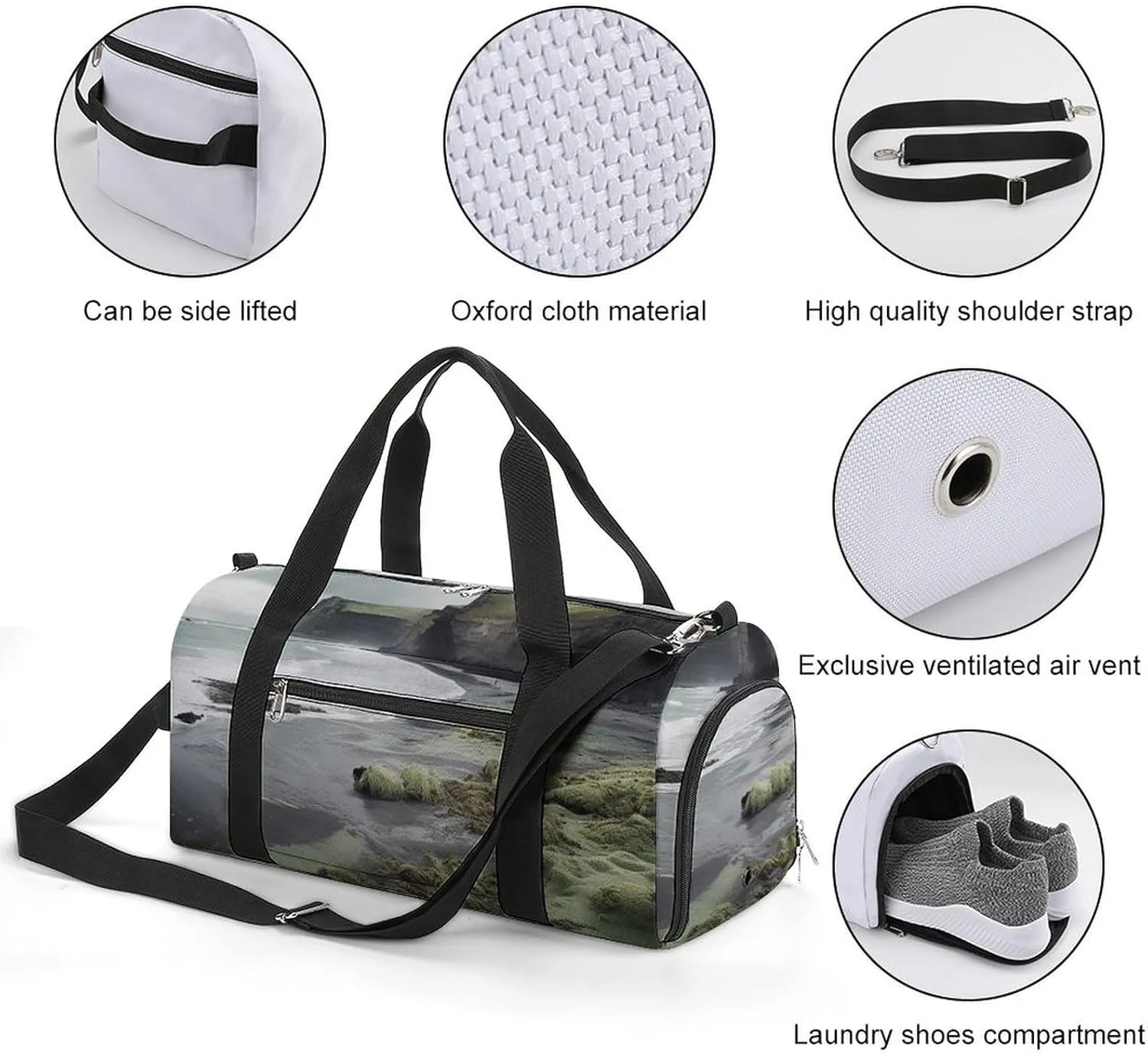 Gym Bag Cliff Edge Sea Water Duffel Bag for Men Women Travel Overnight Bag with Shoe Compartment Workout Bags