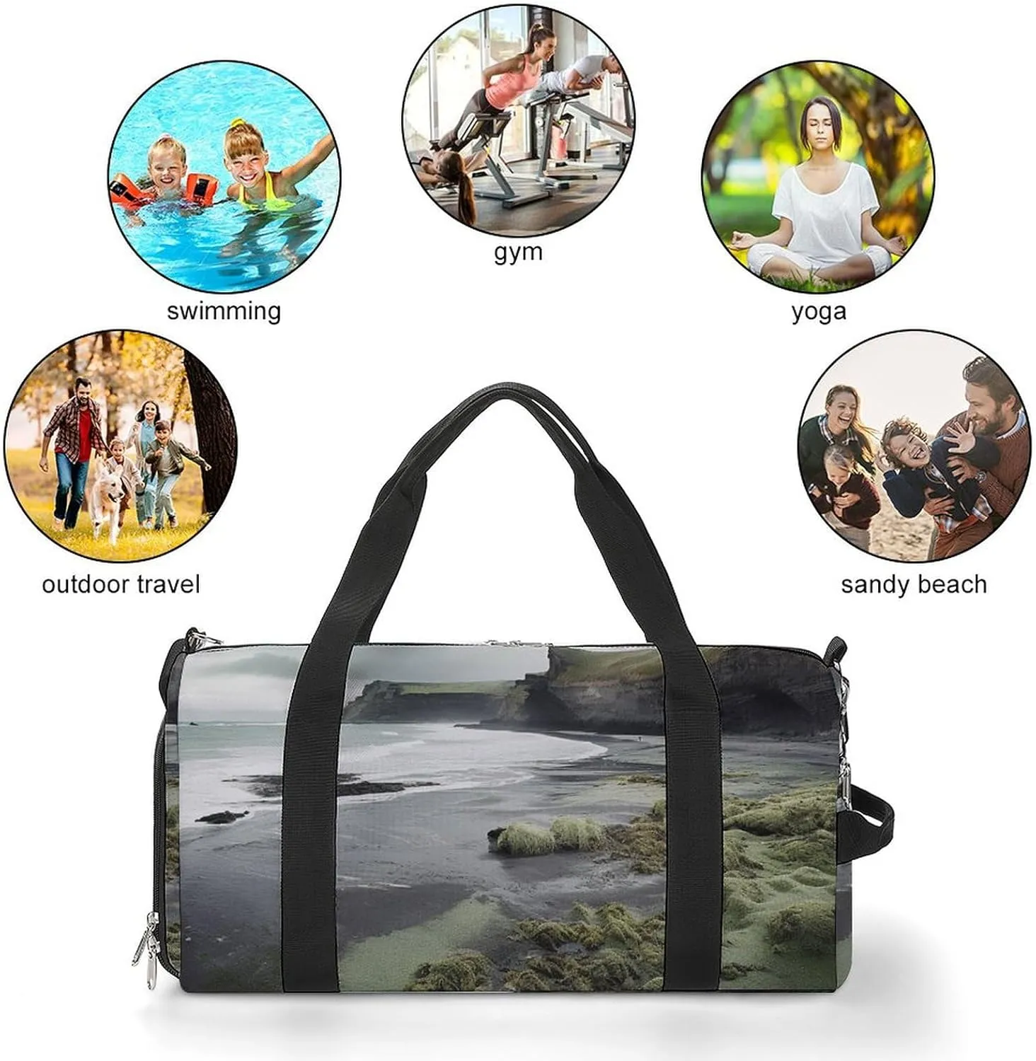 Gym Bag Cliff Edge Sea Water Duffel Bag for Men Women Travel Overnight Bag with Shoe Compartment Workout Bags