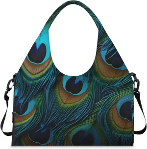 Gym Bag for Women Attractive Peacock Feathers Duffel Bag with Shoe Compartment and Yoga Mat Holder Portable Weekender Bags Travel Tote Bags