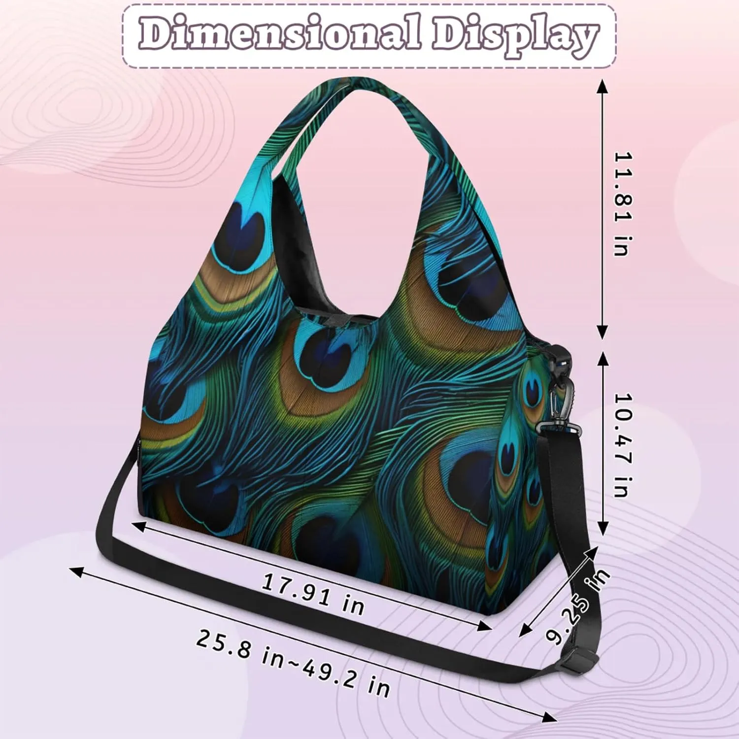 Gym Bag for Women Attractive Peacock Feathers Duffel Bag with Shoe Compartment and Yoga Mat Holder Portable Weekender Bags Travel Tote Bags