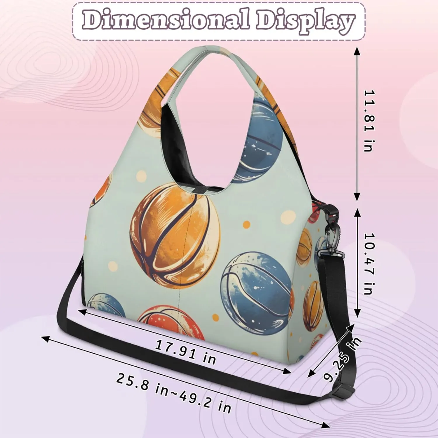 Gym Bag for Women Basketballs Print Duffel Bag with Shoe Compartment and Yoga Mat Holder Portable Weekender Bags Travel Tote Bags
