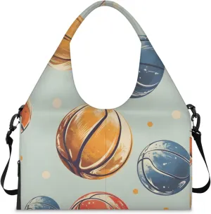 Gym Bag for Women Basketballs Print Duffel Bag with Shoe Compartment and Yoga Mat Holder Portable Weekender Bags Travel Tote Bags