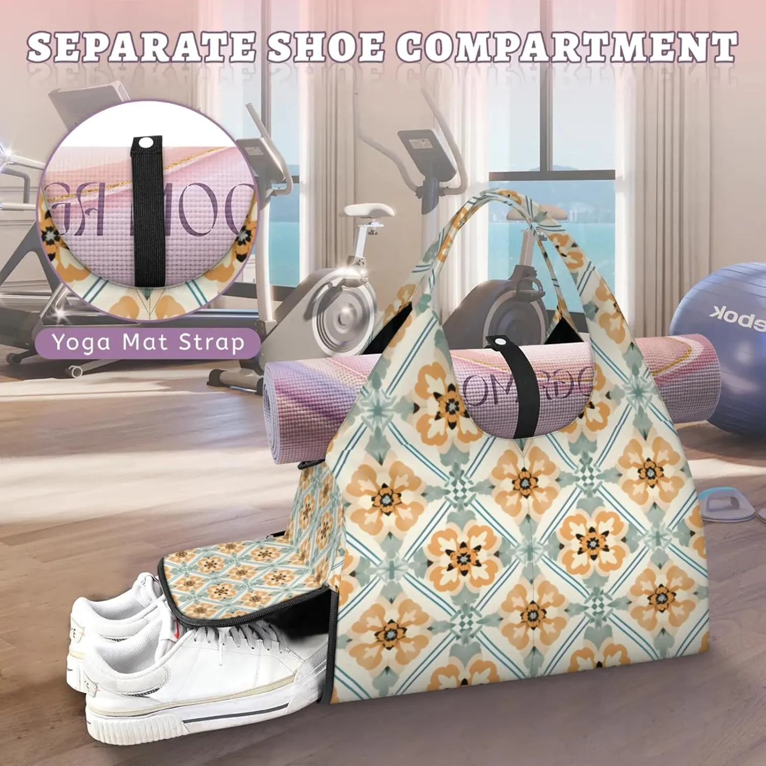 Gym Bag for Women Beautiful Boho Duffel Bag with Shoe Compartment and Yoga Mat Holder Portable Weekender Bags Travel Tote Bags