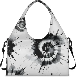 Gym Bag for Women Black Tie Dyeing Duffel Bag with Shoe Compartment and Yoga Mat Holder Portable Weekender Bags Travel Tote Bags