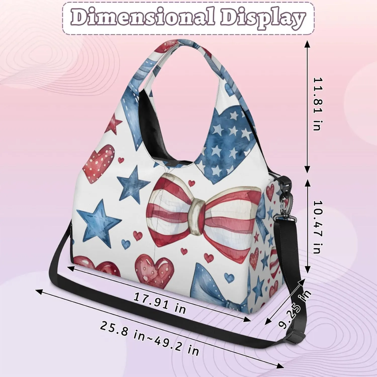 Gym Bag for Women Bowknot Heart Star Duffel Bag with Shoe Compartment and Yoga Mat Holder Portable Weekender Bags Travel Tote Bags