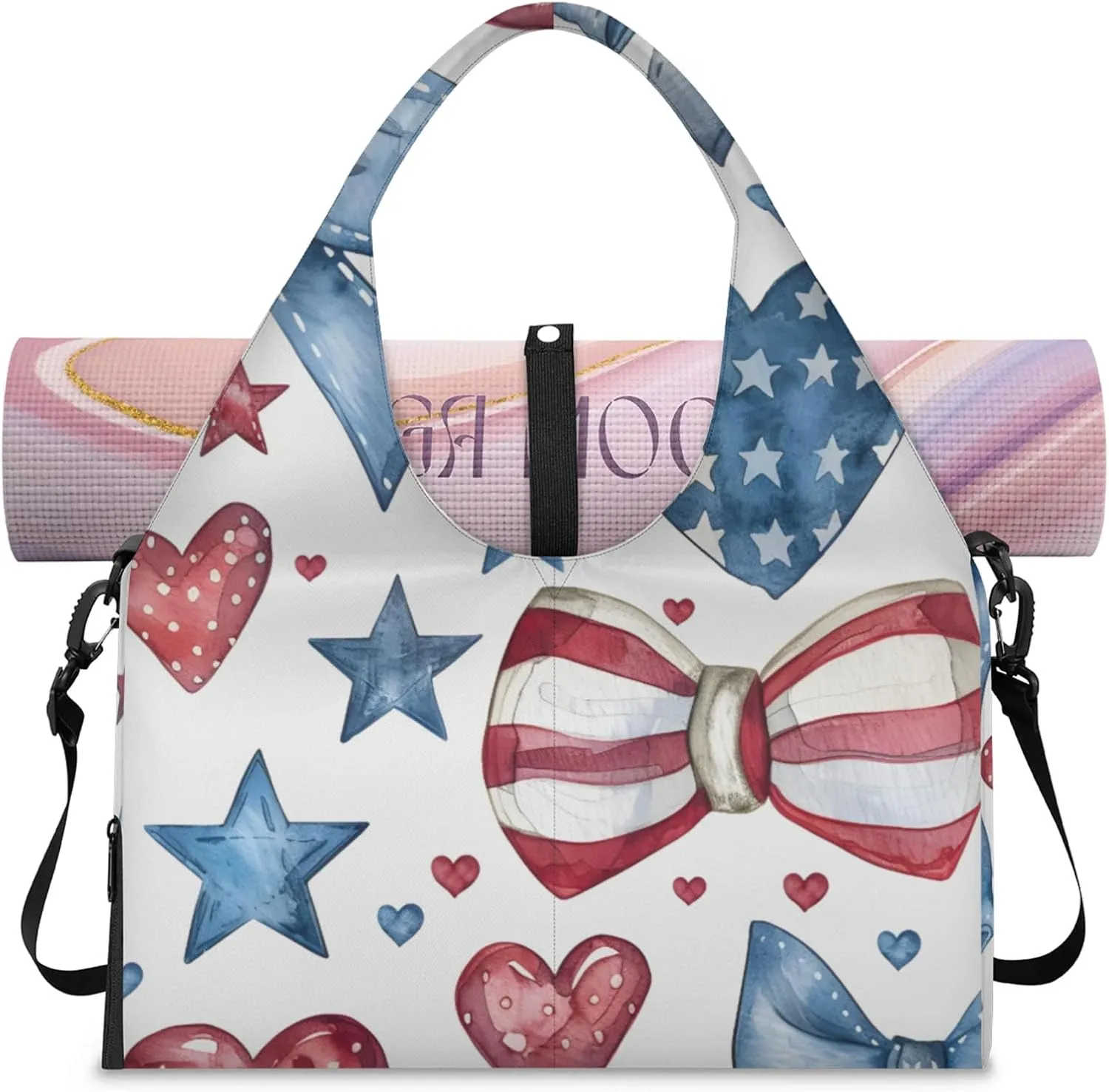 Gym Bag for Women Bowknot Heart Star Duffel Bag with Shoe Compartment and Yoga Mat Holder Portable Weekender Bags Travel Tote Bags