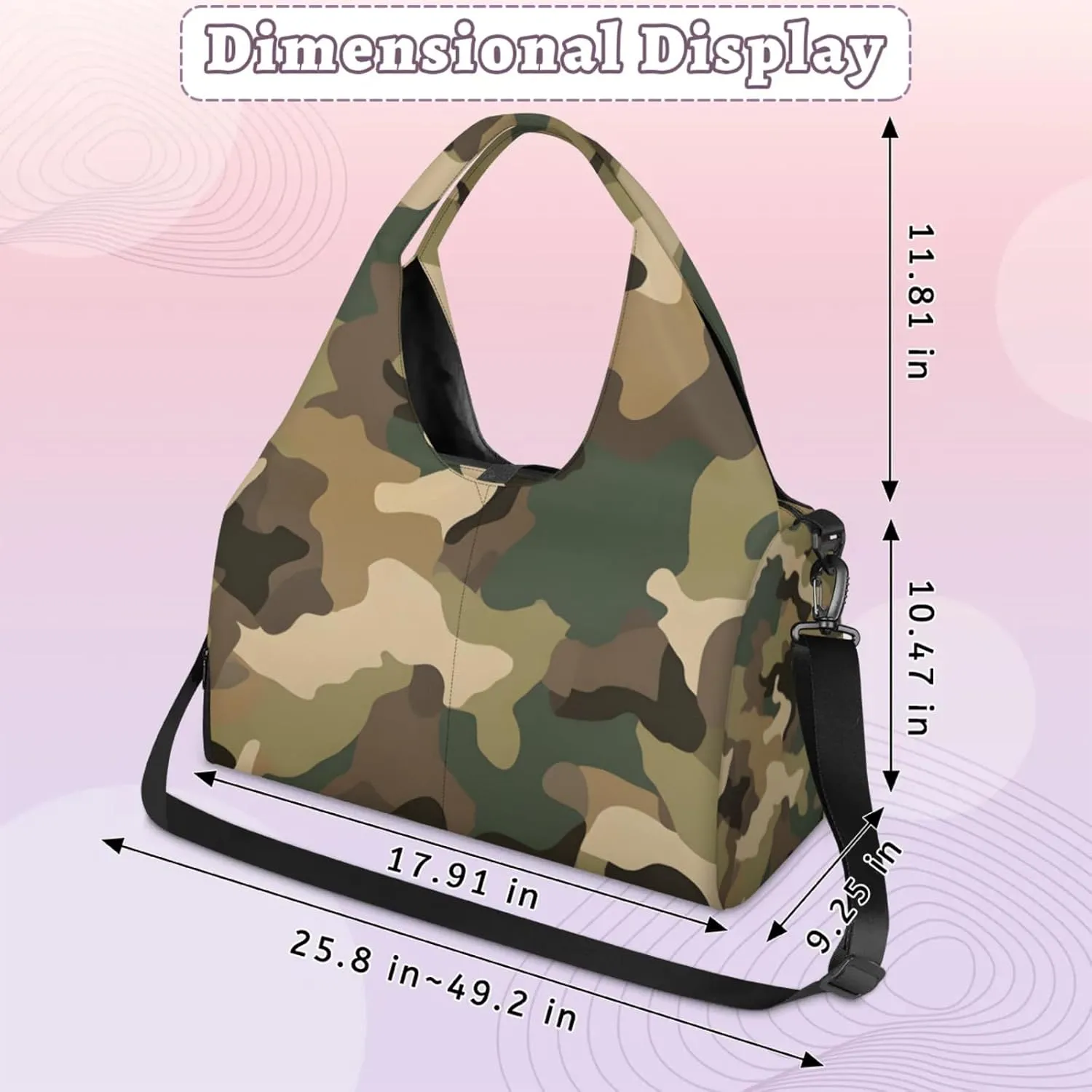 Gym Bag for Women Brown Green Camo Duffel Bag with Shoe Compartment and Yoga Mat Holder Portable Weekender Bags Travel Tote Bags