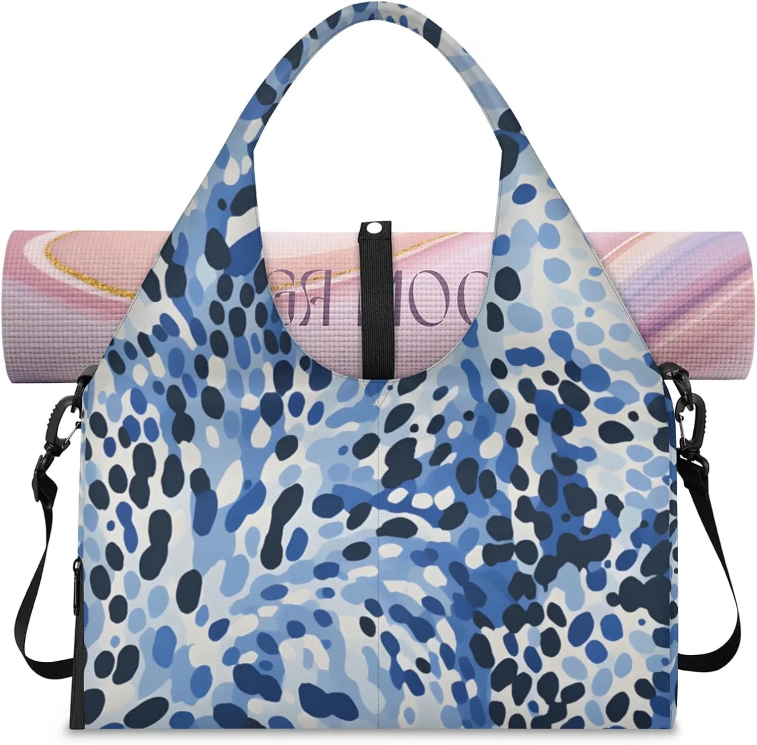 Gym Bag for Women Camouflage Spots Duffel Bag with Shoe Compartment and Yoga Mat Holder Portable Weekender Bags Travel Tote Bags