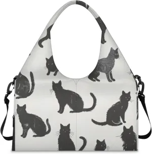 Gym Bag for Women Cats Printed Duffel Bag with Shoe Compartment and Yoga Mat Holder Portable Weekender Bags Travel Tote Bags