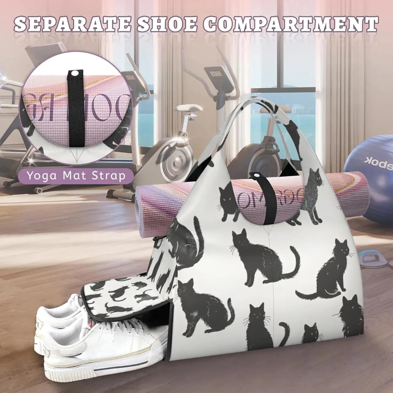 Gym Bag for Women Cats Printed Duffel Bag with Shoe Compartment and Yoga Mat Holder Portable Weekender Bags Travel Tote Bags