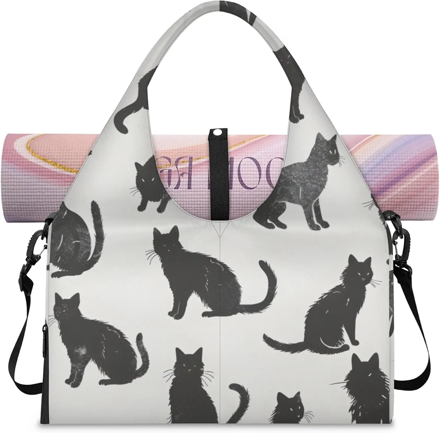 Gym Bag for Women Cats Printed Duffel Bag with Shoe Compartment and Yoga Mat Holder Portable Weekender Bags Travel Tote Bags