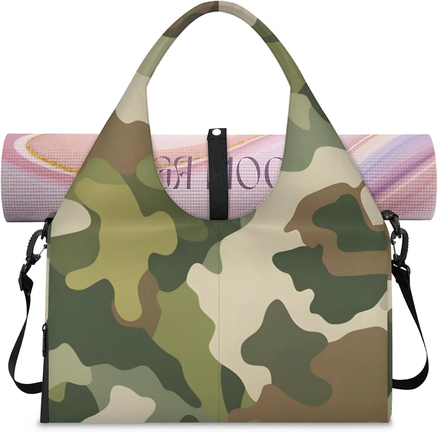 Gym Bag for Women Classic Camo Color Duffel Bag with Shoe Compartment and Yoga Mat Holder Portable Weekender Bags Travel Tote Bags