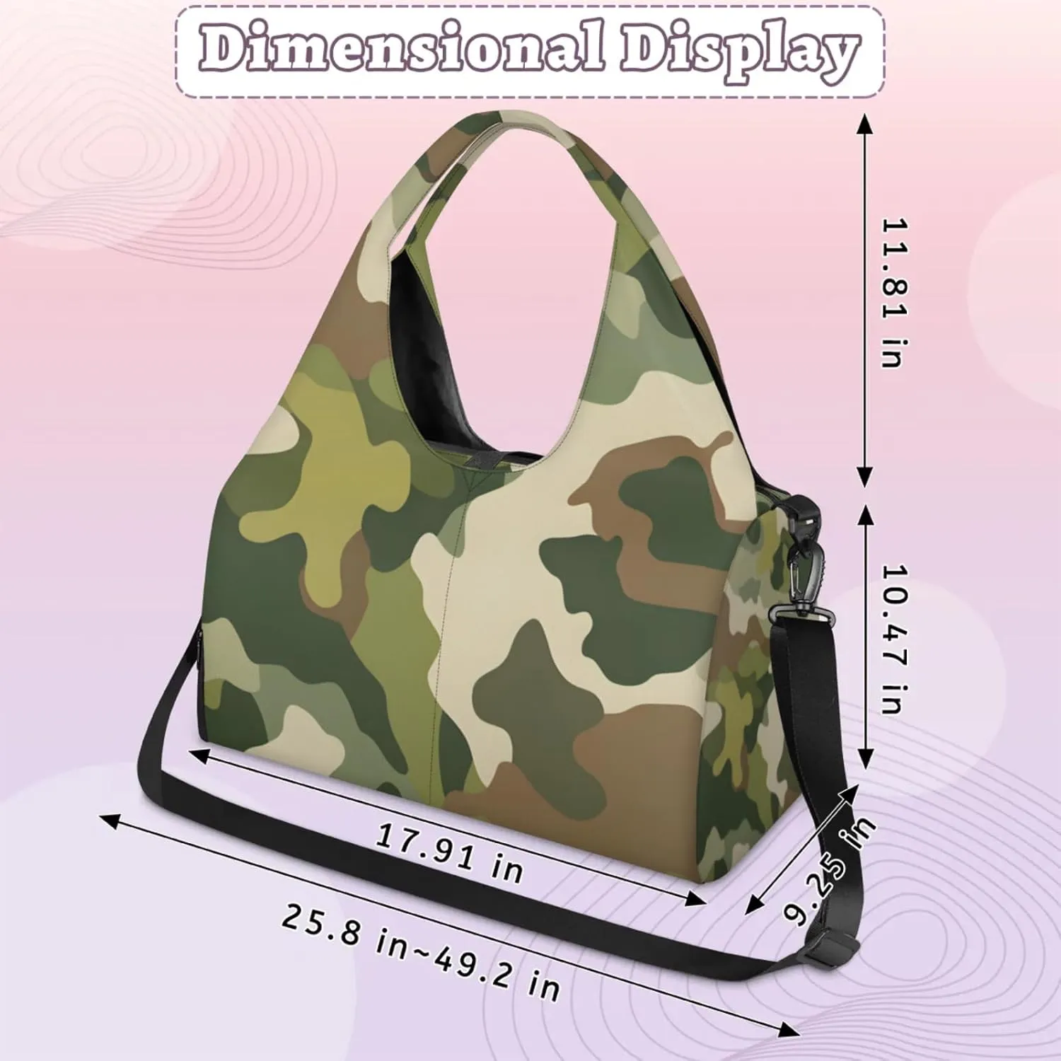 Gym Bag for Women Classic Camo Color Duffel Bag with Shoe Compartment and Yoga Mat Holder Portable Weekender Bags Travel Tote Bags