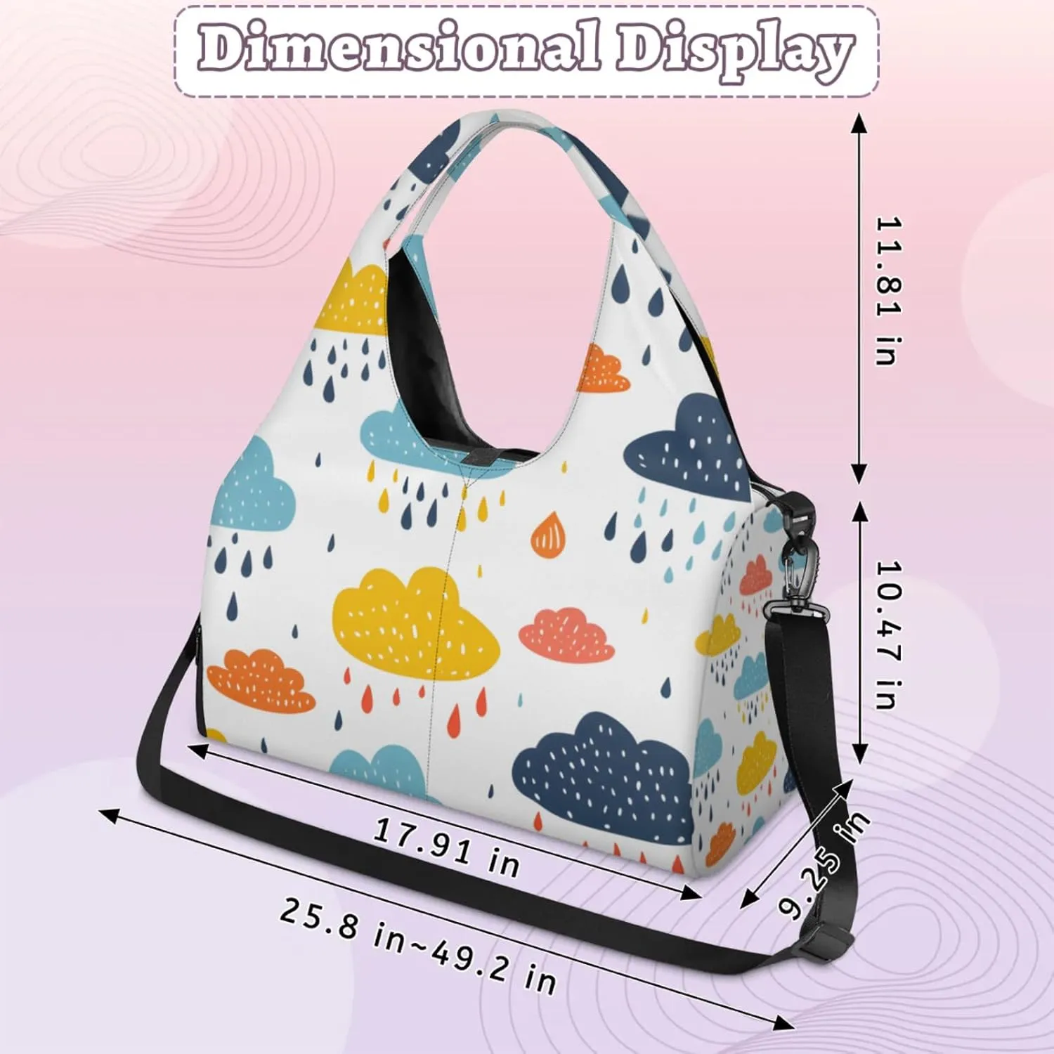 Gym Bag for Women Clouds Rain Duffel Bag with Shoe Compartment and Yoga Mat Holder Portable Weekender Bags Travel Tote Bags