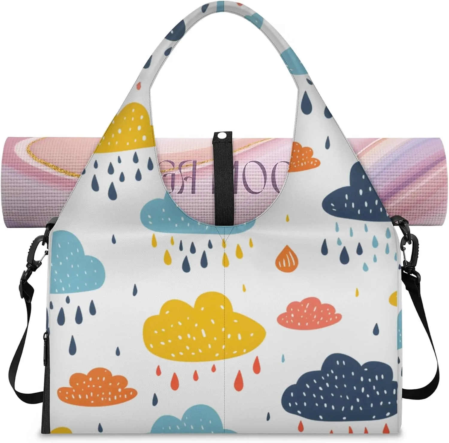 Gym Bag for Women Clouds Rain Duffel Bag with Shoe Compartment and Yoga Mat Holder Portable Weekender Bags Travel Tote Bags