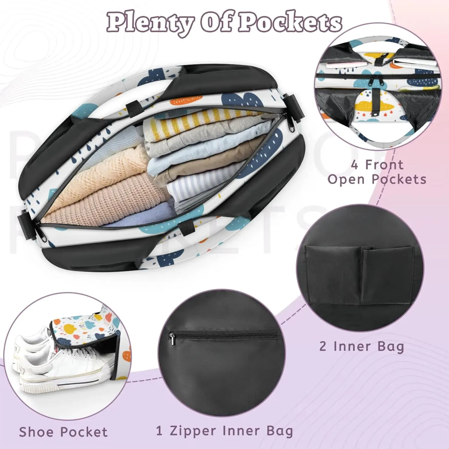 Gym Bag for Women Clouds Rain Duffel Bag with Shoe Compartment and Yoga Mat Holder Portable Weekender Bags Travel Tote Bags