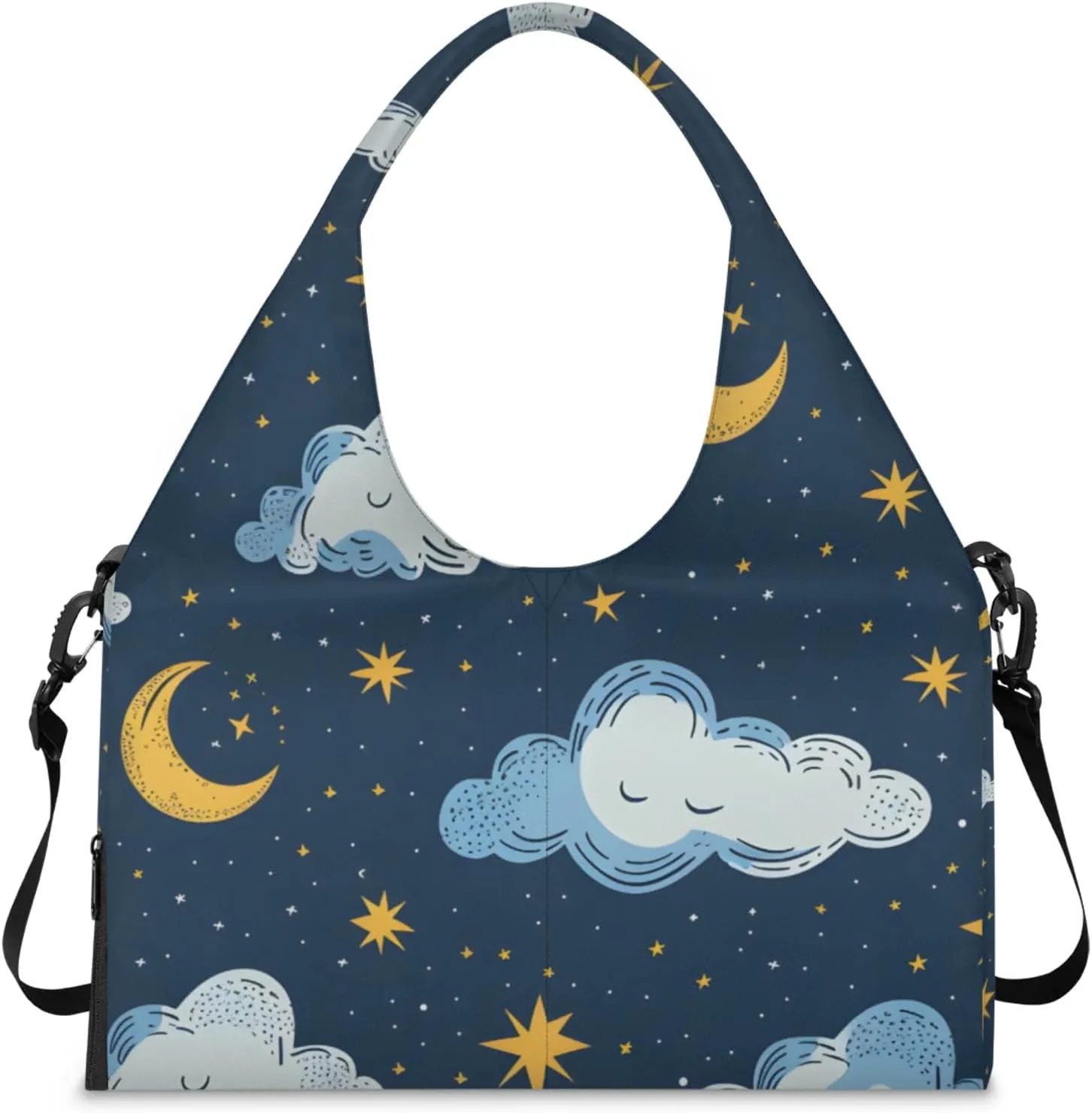Gym Bag for Women Clouds Stars Moon Duffel Bag with Shoe Compartment and Yoga Mat Holder Portable Weekender Bags Travel Tote Bags