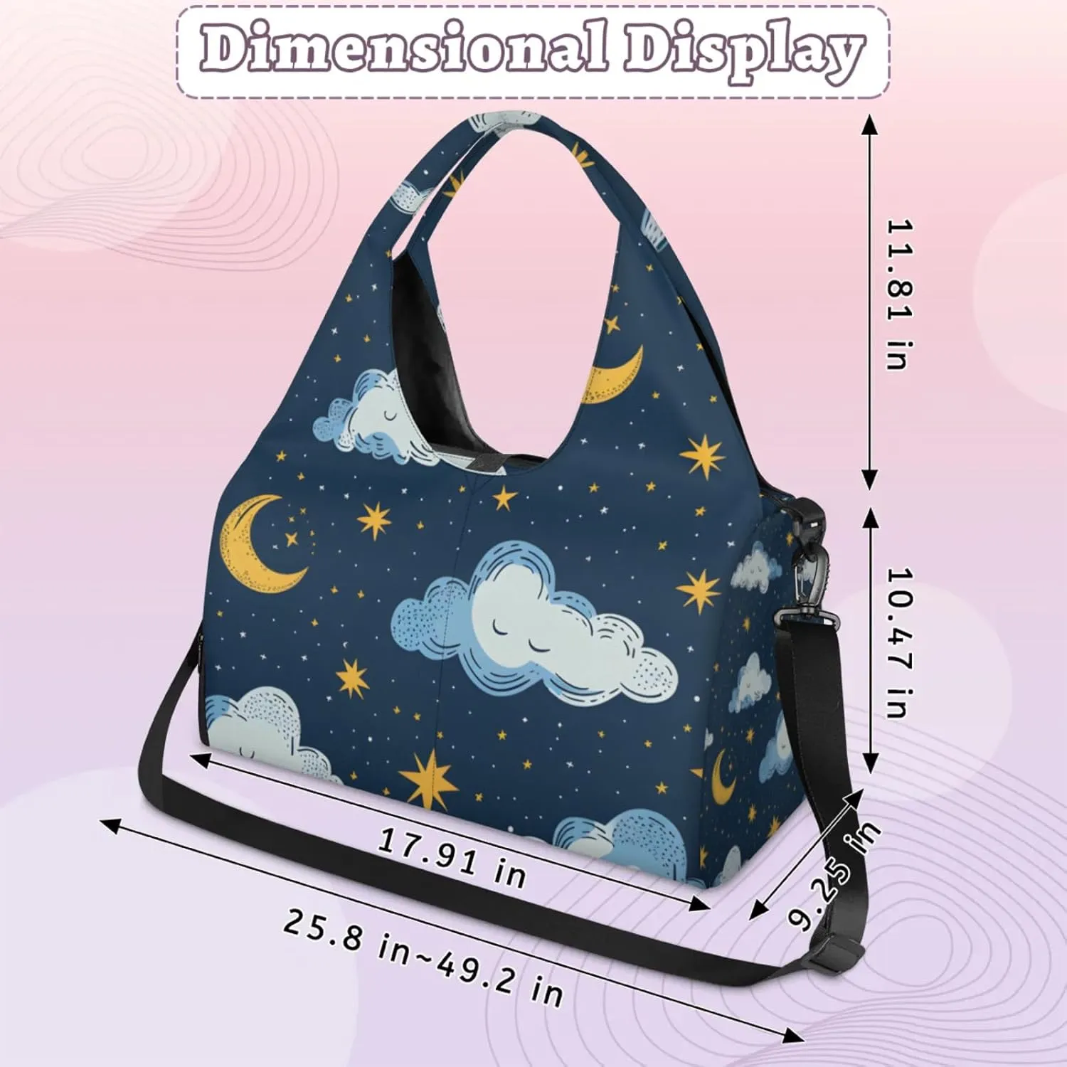 Gym Bag for Women Clouds Stars Moon Duffel Bag with Shoe Compartment and Yoga Mat Holder Portable Weekender Bags Travel Tote Bags
