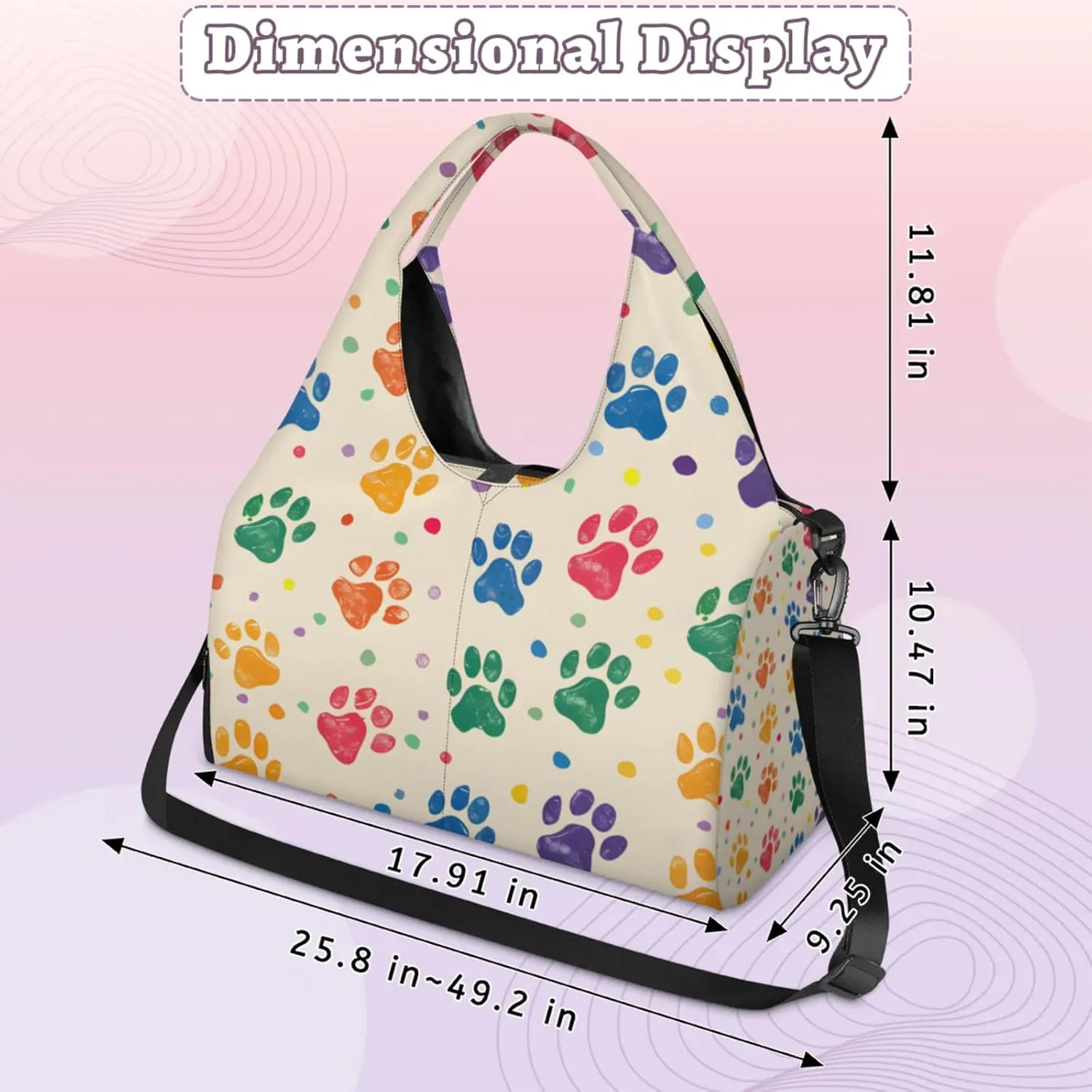 Gym Bag for Women Colorful Dog Paw Prints Duffel Bag with Shoe Compartment and Yoga Mat Holder Portable Weekender Bags Travel Tote Bags