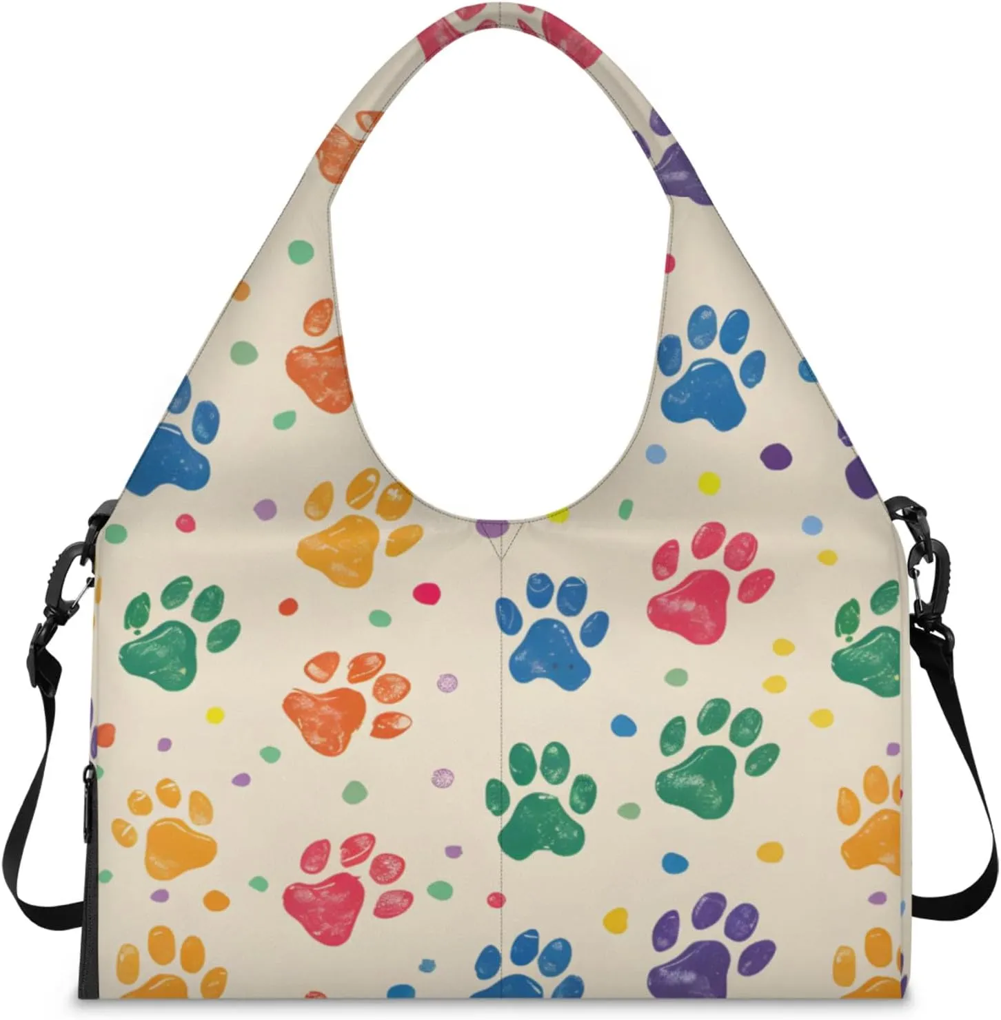 Gym Bag for Women Colorful Dog Paw Prints Duffel Bag with Shoe Compartment and Yoga Mat Holder Portable Weekender Bags Travel Tote Bags