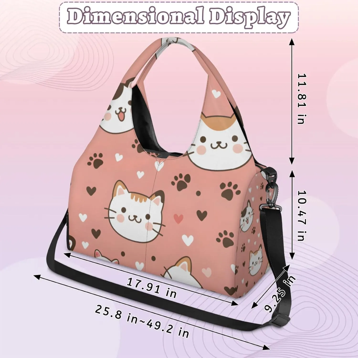 Gym Bag for Women Cute Cats Heart Duffel Bag with Shoe Compartment and Yoga Mat Holder Portable Weekender Bags Travel Tote Bags